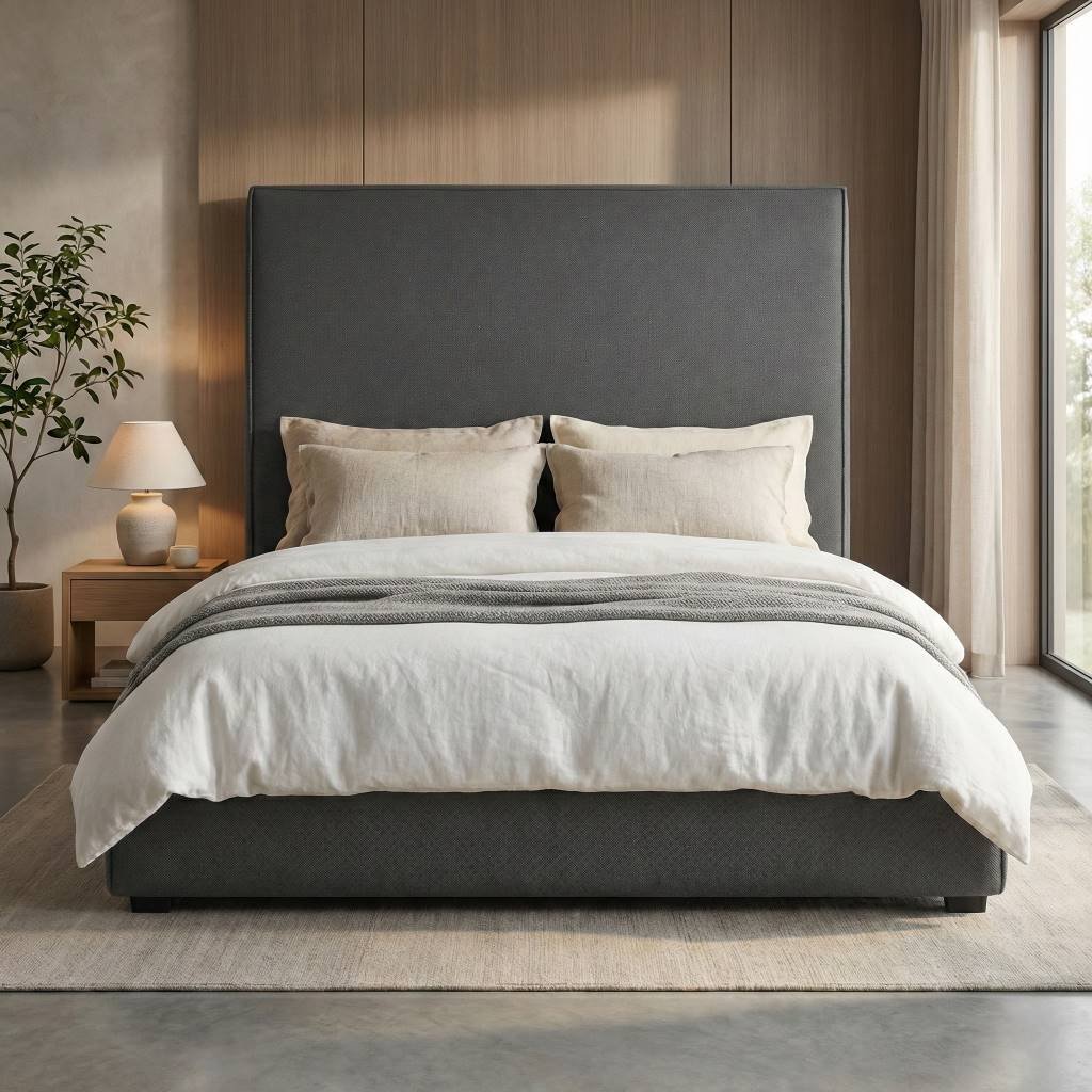 Base de Cama con Cabecera Integrada M1 | Tapizada en Gris